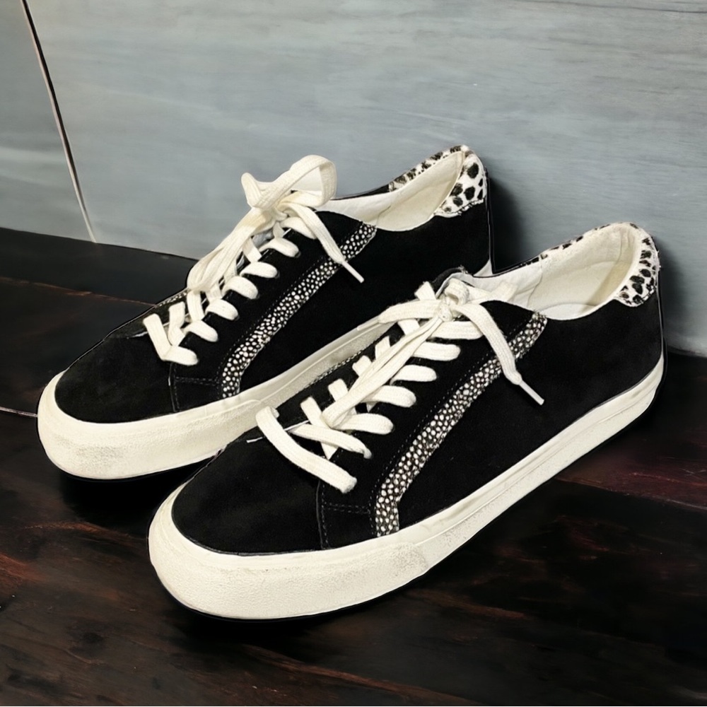 Madewell Size 10‎ Black Sidewalk Low Top Sneaker Leather Real Fur Animal